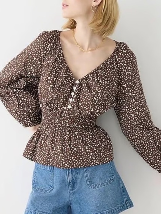 J. Crew Tops - J. Crew V-neck Smocked Waist Floral Top in Mocha Floral | Size Small